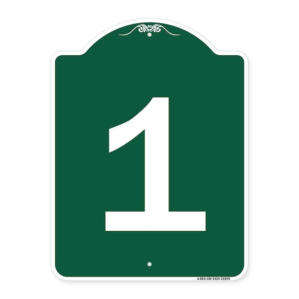 Signmission Designer Series Sign-Sign W/ Number 1, Green & White Aluminum Sign, 18" x 24", GW-1824-22898 A-DES-GW-1824-22898 - main
